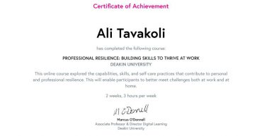 My certificate for Professional Resilience
