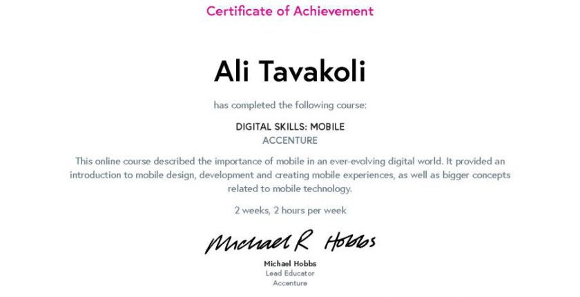 My certificate for Digital Skills: Mobile