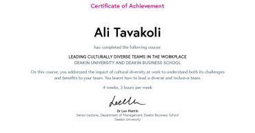 My certificate for “Leading Culturally Diverse Teams in the Workplace”