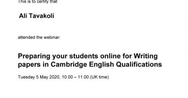 My certificate of attendance, Cambridge Assessment English, Preparing your students online for Writing papers in Cambridge English Qualifications, By wonderful "Laura Patsko"