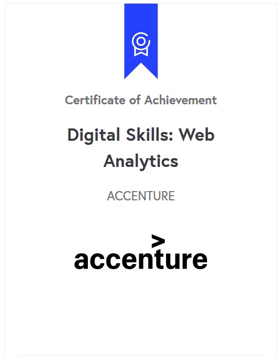 Ali Tavakoli's Certificate of Achievement for Digital Skills, Web Analytics
