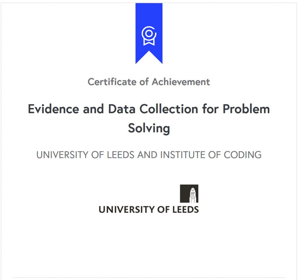 Certificate of Achievement for Evidence and Data Collection for Problem ...