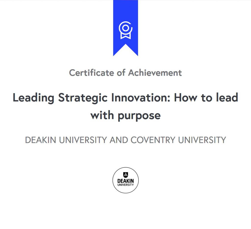 Ali Tavakoli's Certificate of Achievement for Leading Strategic Innovation 3