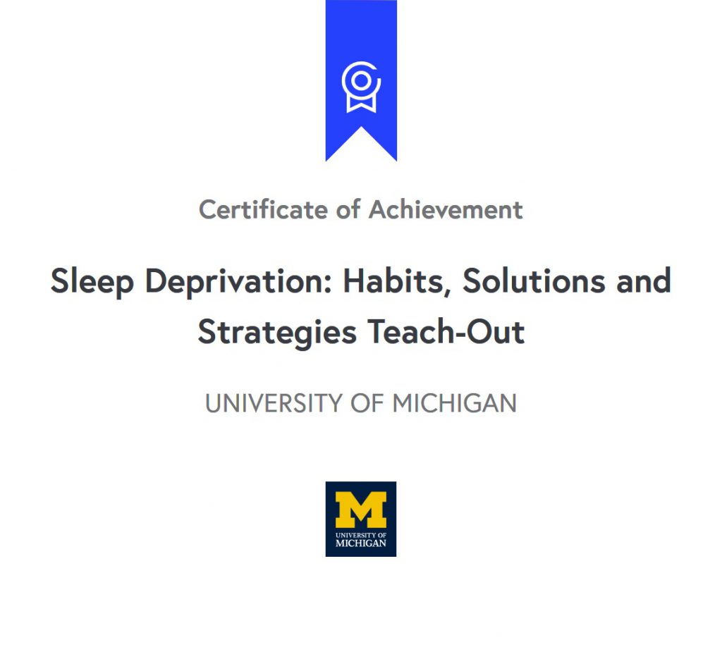 Ali Tavakoli's Certificate of Achievement for Sleep Deprivation Habits, Solutions and Strategies 3