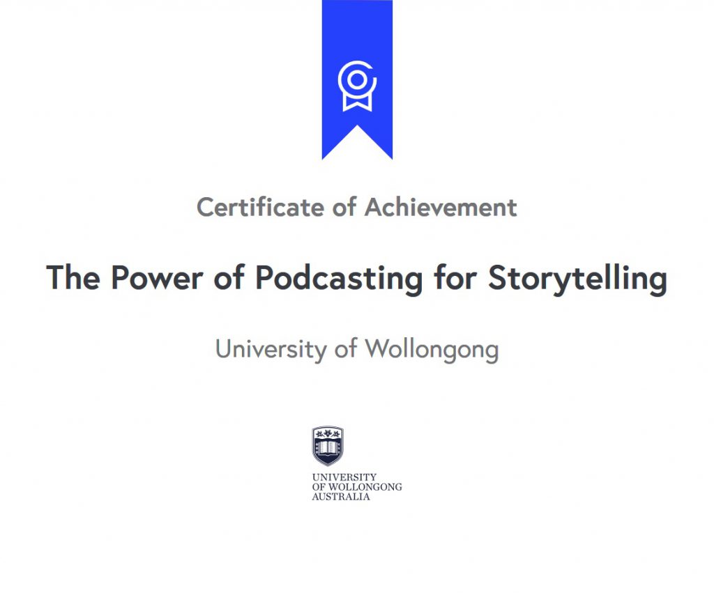 Ali Tavakoli's Certificate of Achievement for The Power of Podcasting for Storytelling 3