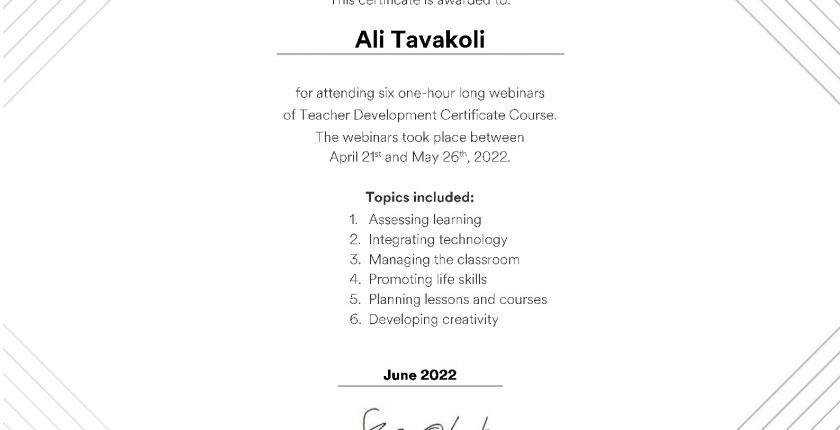 Ali Tavakoli EF Certificate