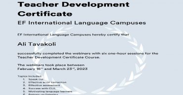 Ali Tavakoli EF Teacher Development Certificate